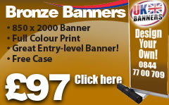 Bronxe roller banner, 850 x 2000 Banner, Full colour Print, Great entry level banner, Free case, Click here!