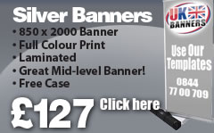 Silver Roller Banner. 850 x 2000 Banner, Full colour Print, Laminated, Great Mid level Banner, FREE case, click here!